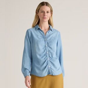 Quince Chambray Tencel Shirred Long Sleeve Shirt
